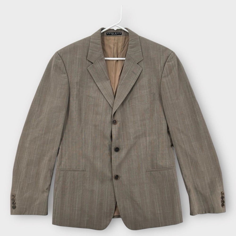 Hugo Boss Einstein Coat Mens 42R Classic Fit Plaid Jacket 2 Button Brown Wool